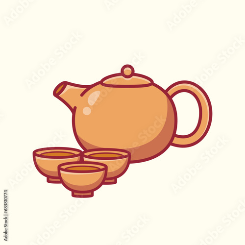 Traditional Chinese Tea Set Illustration: Elegant and Authentic Tea Ceremony Vector for Relaxation and Culture