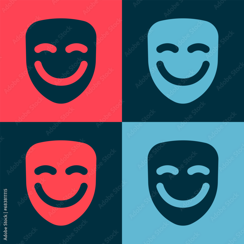 Pop art Comedy theatrical mask icon isolated on color background. Vector - obrazy, fototapety, plakaty 