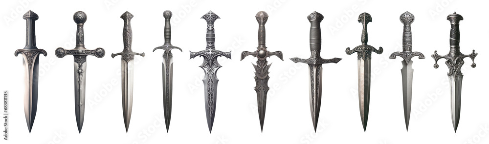 Fototapeta premium set of vintage daggers, knives, stilettos - fantasy daggers - isolated transparent PNG premium pen tool cutout