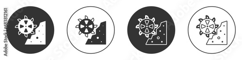 Black Bucket wheel excavator icon isolated on white background. Circle button. Vector