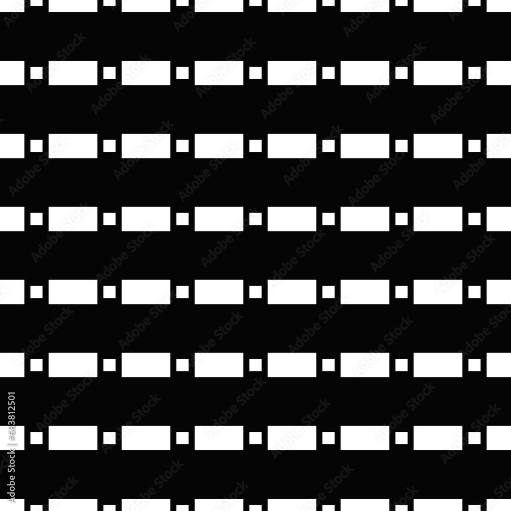 Big and small white quadrangles repetition on black background. Seamless surface pattern design with squares and rectangles ornament. Polygons wallpaper. Dashed and dotted lines motif. Digital paper. Big and small white quadrangles repetition on black background. Seamless surface pattern design with squares and rectangles ornament. Polygons wallpaper. Dashed and dotted lines motif. Digital paper.