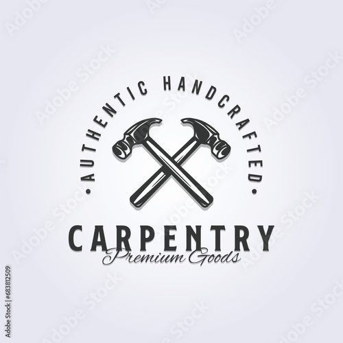 crossing vintage hammer logo vector illustration design, carpentry tool icon symbol photo