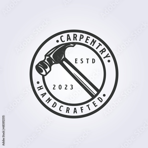 emblem badge hammer logo vector illustration design, carpenter tools icon symbol template design