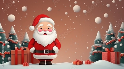 Merry Christmas and happy new year banner with cute santa claus and festive decoration for christmas. © Ghazanfar