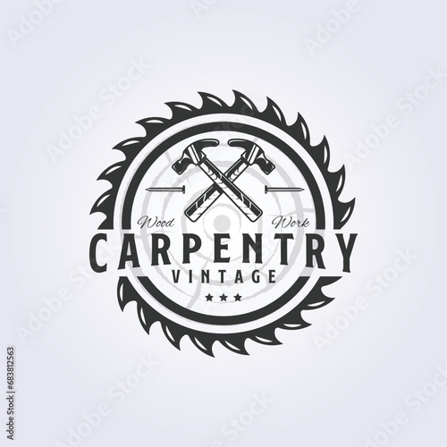 carpenter logo, abstract logo fast saw and hammer vector illustration design