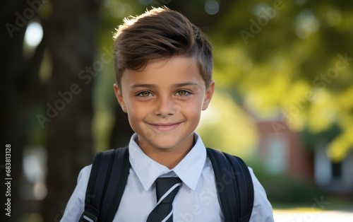 A boy portrait capturing the essence of a student's first day of school, brimming with anticipation