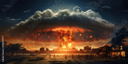 Explosion of an atomic bomb. Nuclear explosion in the sky  nuclear mushroom