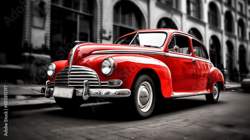 old red car in the street retro style wallpaper 