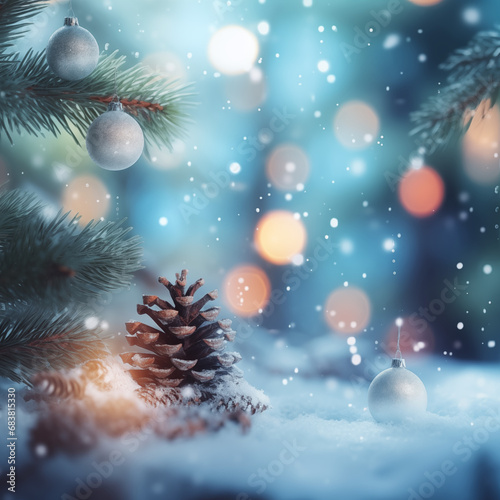 Christmas background with fir tree and snowflakes