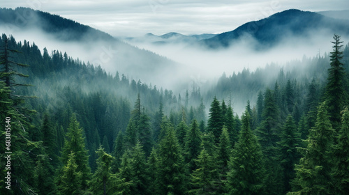 Paysage de forêt dans les montagnes. Nuage, brume, brouillard. Horizon, calme. Pour conception et création graphique. photo