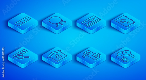 Set line Password protection, Bunch of keys, Key card, House under, Digital door lock, Safe, and with icon. Vector
