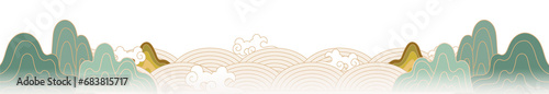 Illustration of East Asian traditional patterns of mountains and clouds.