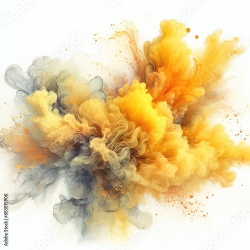 Abstract colorful ink paint splash, splatter brush strokes, Watercolor powder explosion, smoke paint effect, stain grunge isolated on white background