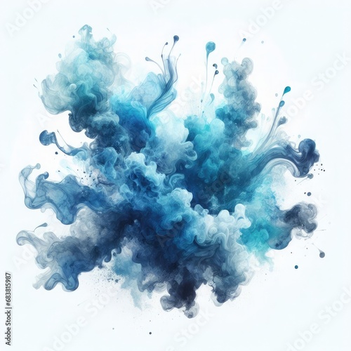 Abstract colorful ink paint splash, splatter brush strokes, Watercolor powder explosion, smoke paint effect, stain grunge isolated on white background