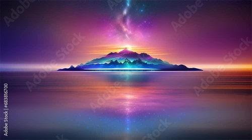 海の上の星が降る島｜An island above the sea where stars fall Generative AI photo