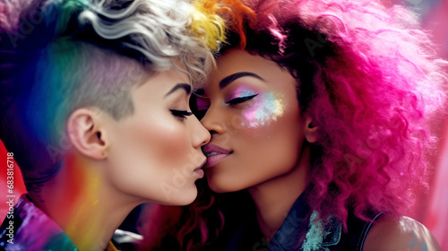 KISSING LESBIAN COUPLE. LGBT FESTIVAL. legal AI  © PETR BABKIN