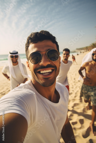 Seaside Solitude: Arab Man's Beach Selfie Radiates Tranquility and Confidence. © HADAPI