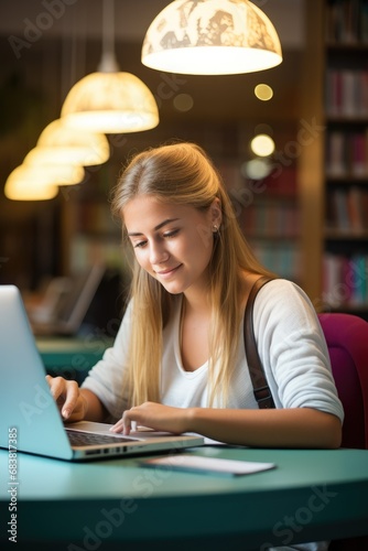 Gifted girl uses laptop, wr...