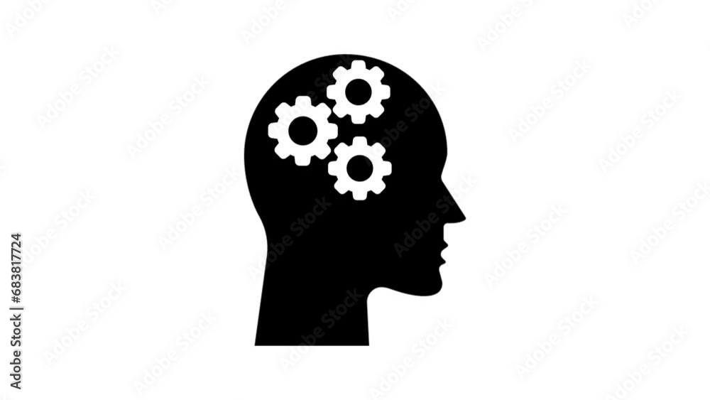 Man Silhouette with Working Gears. Creative Brain and Mind Concept Simple Animation. e_1532 Man Silhouette with Working Gears. Creative Brain and Mind Concept Simple Animation. e_1532