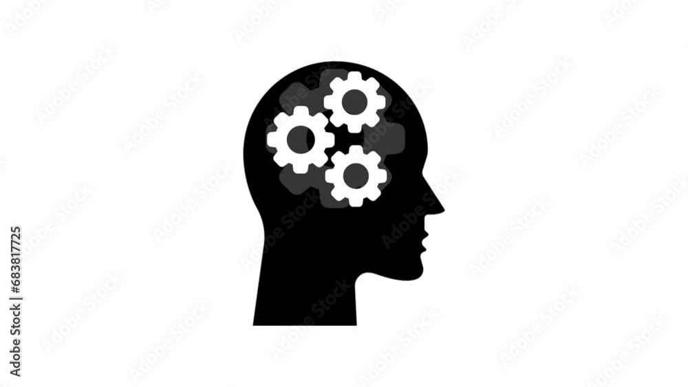 Man Silhouette with Working Gears. Creative Brain and Mind Concept Simple Animation. e_1531 Man Silhouette with Working Gears. Creative Brain and Mind Concept Simple Animation. e_1531