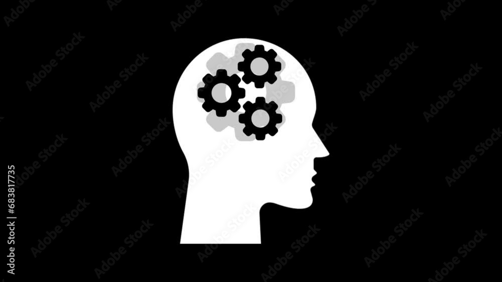 Man Silhouette with Working Gears. Creative Brain and Mind Concept Simple Animation. e_1536 Man Silhouette with Working Gears. Creative Brain and Mind Concept Simple Animation. e_1536