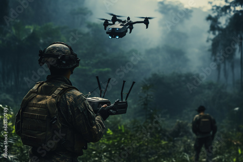 Soldiers are Using Drone for Scouting During Military Operation