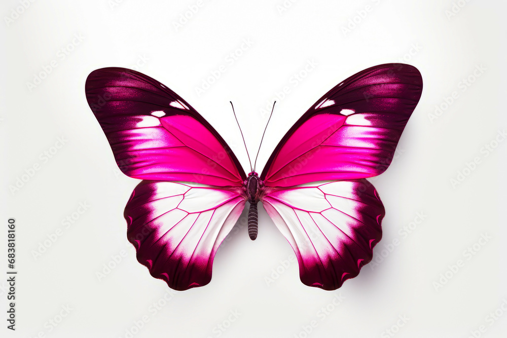 Fototapeta premium Pink butterfly with white spots on its wings and wings.