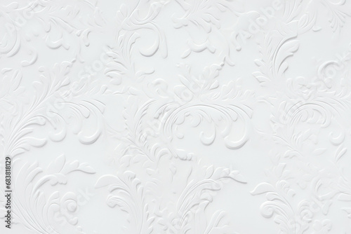 Seamless Ornate Plaster Relief. Seamless floral pattern on a white plaster wall evoking elegance and classic design