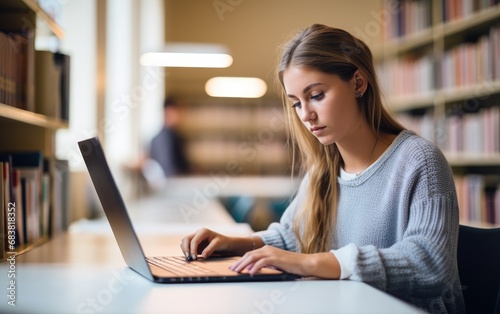 Gifted girl uses laptop, wr...