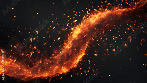 Black background with fire embers and sparks Abstract dark shimmering bonfire Motion blur, Fire Particles On Hot Black Background realistic image, ultra hd, high design very detailed