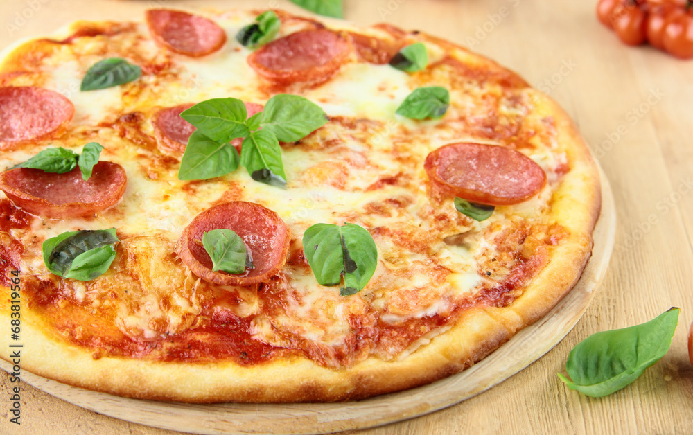 fresh delicious pizza with tomatoes and basil