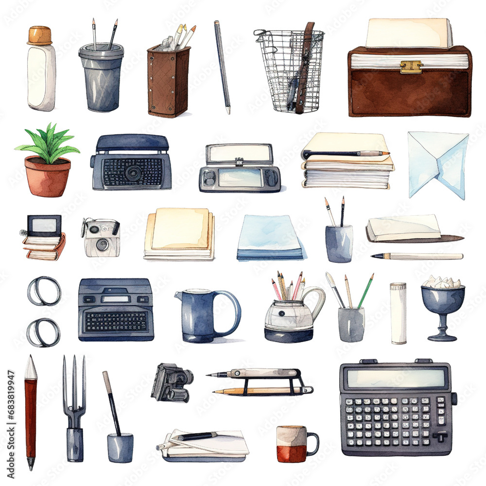 Office object clipart Set : Beautiful Watercolor Style