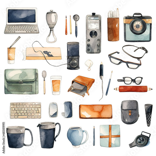 Office object clipart Set : Beautiful Watercolor Style
