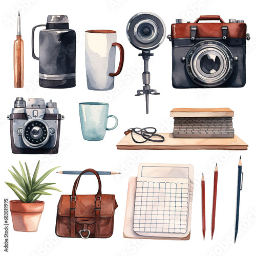 Office object clipart Set : Beautiful Watercolor Style