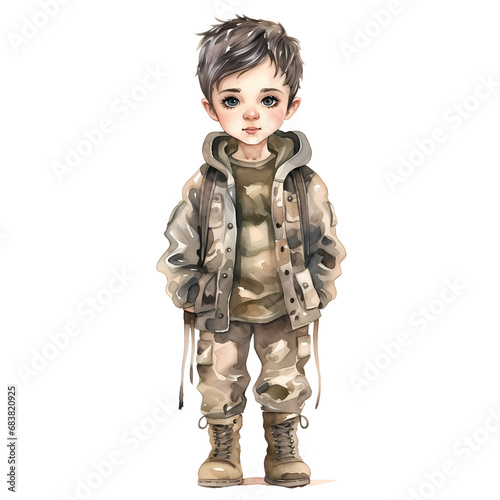 Cute Boy Hunting Watercolor Clipart Illustration