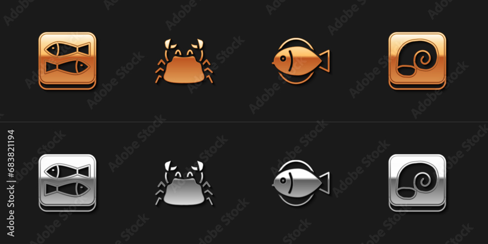Set Canned fish, Crab, Fish and Octopus on plate icon. Vector Set Canned fish, Crab, Fish and Octopus on plate icon. Vector
