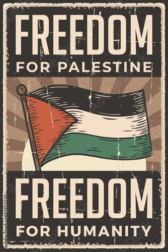 Retro grunge Palestine flag freedom poster