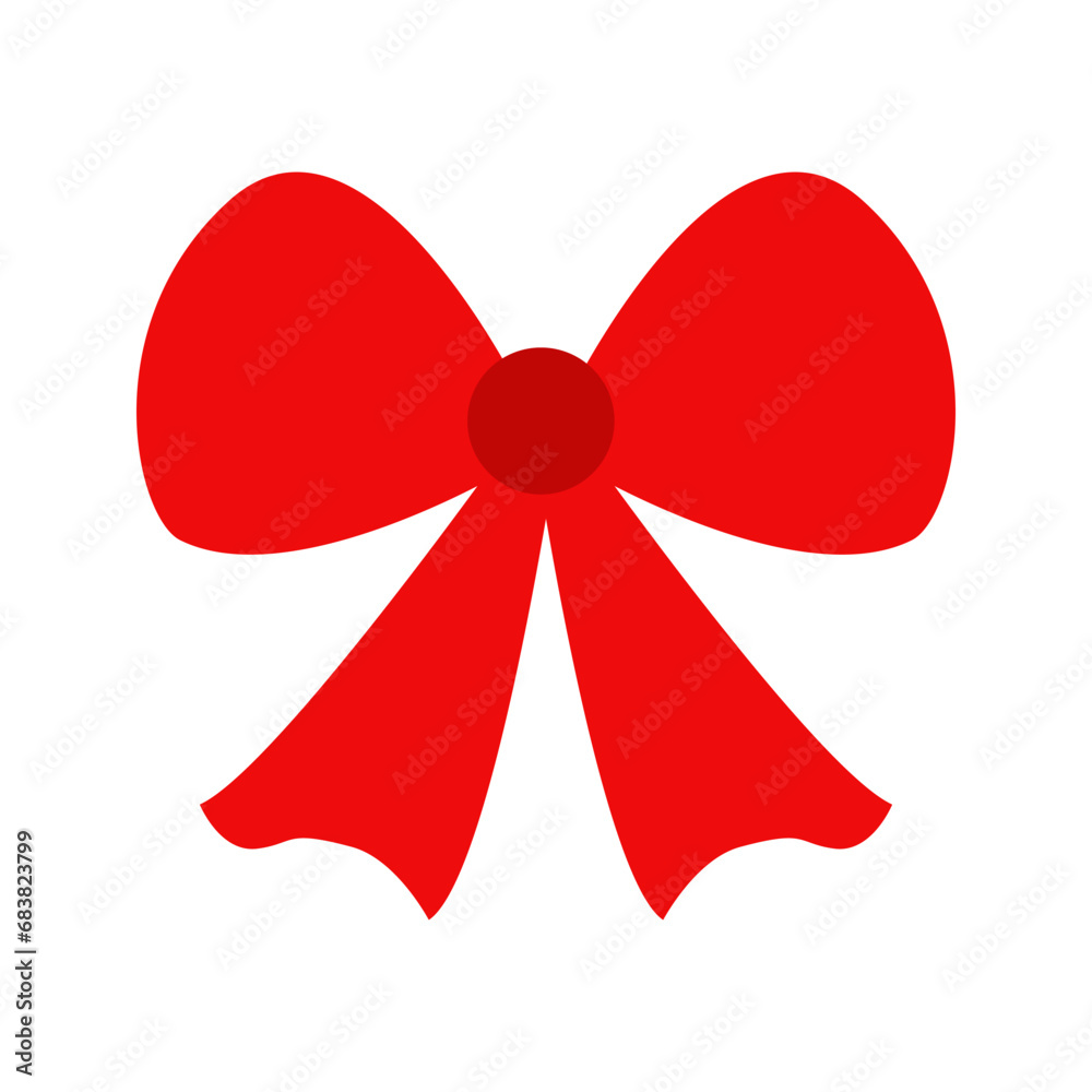 Red ribbon bow Christmas icon in flat style. Vector flat illustration of ribbon bow for decoration Red ribbon bow Christmas icon in flat style. Vector flat illustration of ribbon bow for decoration