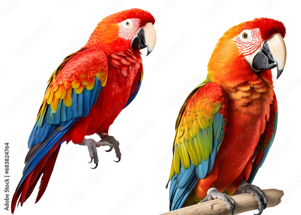 Colorful parrot isolated on transparent background, png, Generative Ai