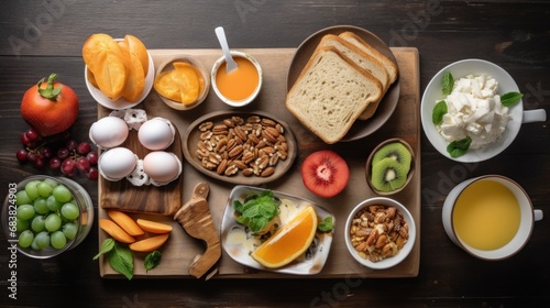 Table top view of healthy breakfast food.