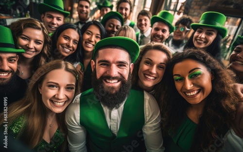 Funny company of young people celebrating St. Patrick's Day