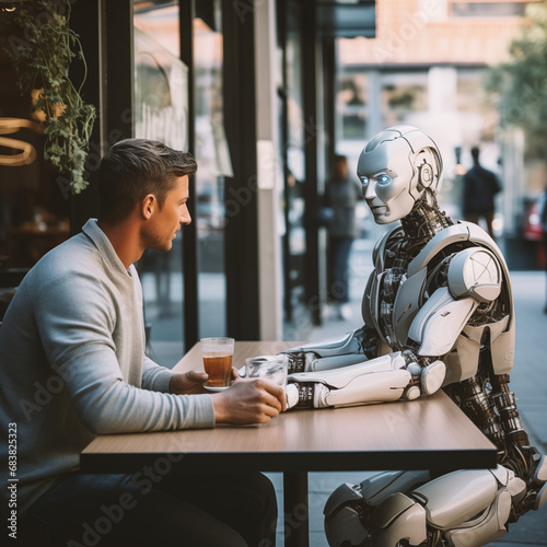 humanoid robot talking with a male human
