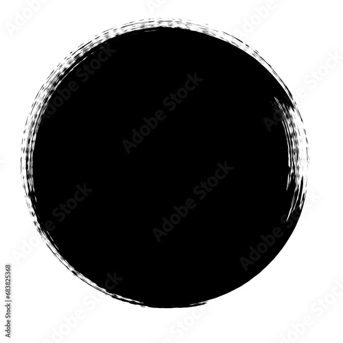 Hand drawn black grungy round ink scribble circle. Isolated grunge element. Sketchy line shape. Brush circle. Transparent background.