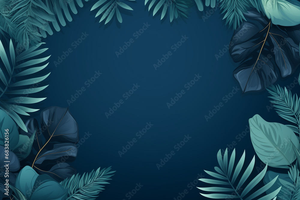 Collection of tropical leaves foliage plant in blue background wallpaper