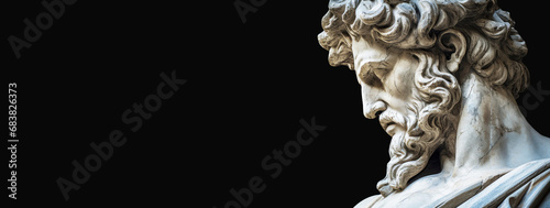 Portrait of a gentle and flawless stoic marble statue. Perfect for background and quotes. With copy space.