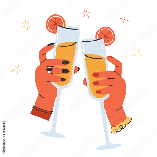 Cocktail cheers.Two girls celebrating holiday