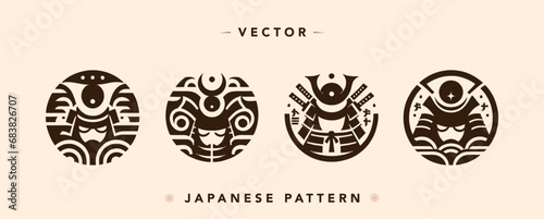 Stylized Japanese Samurai Helmets Vector Design