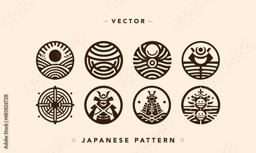 Abstract Japanese Nature and Samurai Vector Icons