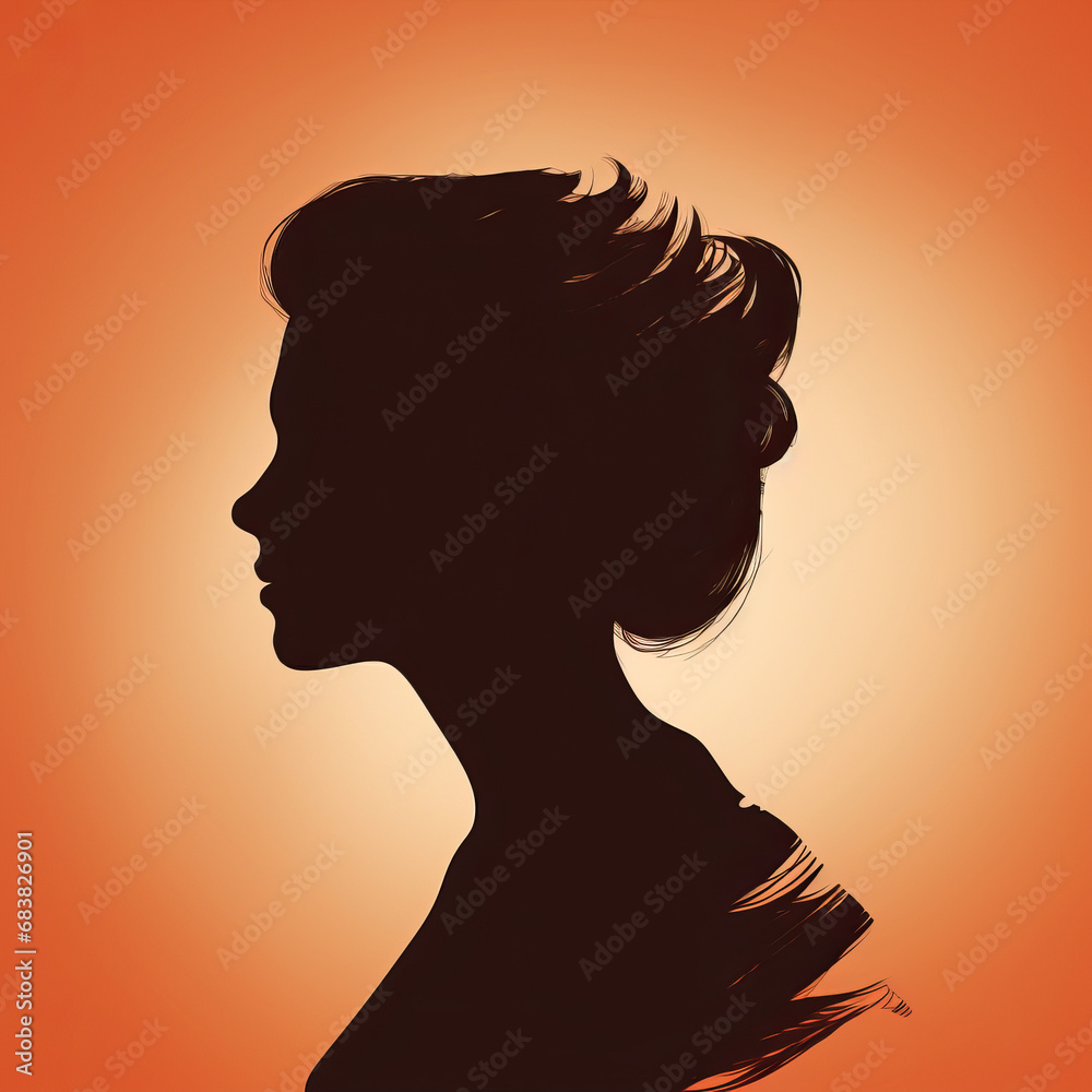 Silhouette of a woman's side profile, featuring a short haircut in black and white.
