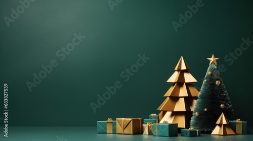 Tableau sur toile minimalist christmas background with christnas tree and gift boxes